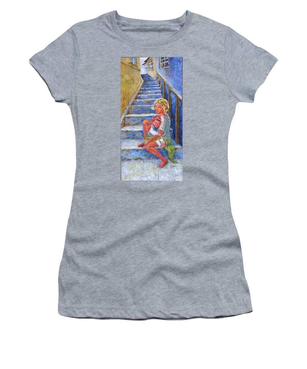 Siblings Women's T-Shirt featuring the painting Abandoned by Jyotika Shroff