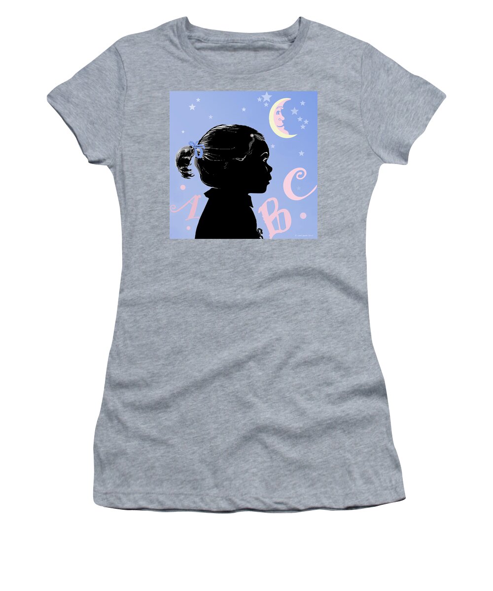 Silhouette Women's T-Shirt featuring the painting ABC - The Moon and Me by Carol Jacobs