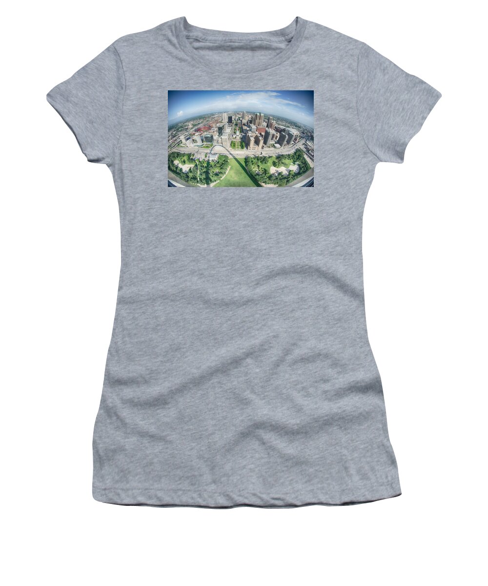 Missouri Women's T-Shirt featuring the photograph aerial of The Old Court House surrounded by downtown St. Louis by Alex Grichenko