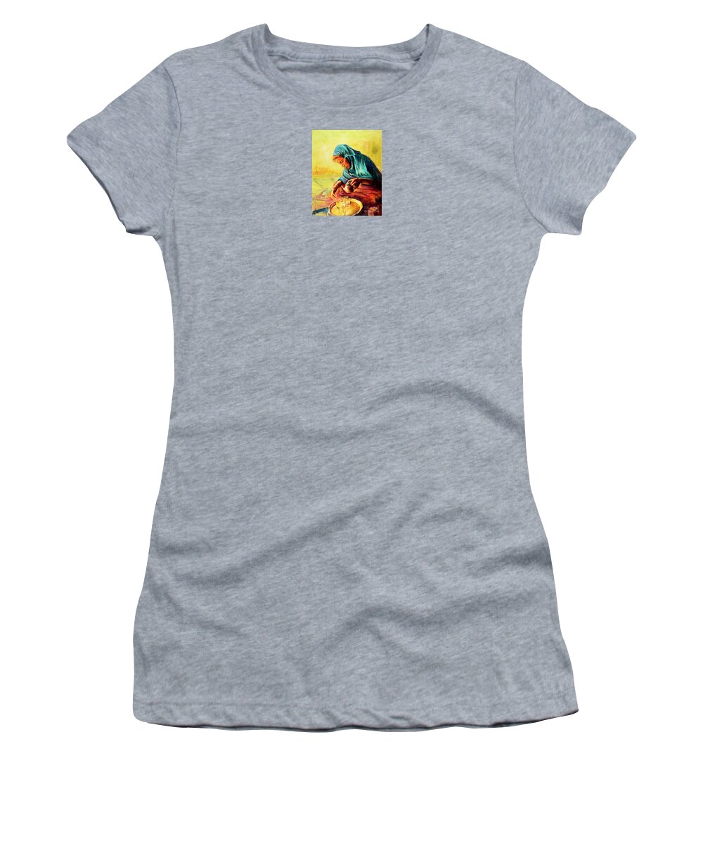 Woman Women's T-Shirt featuring the painting African Chai Tea Lady. by Sher Nasser