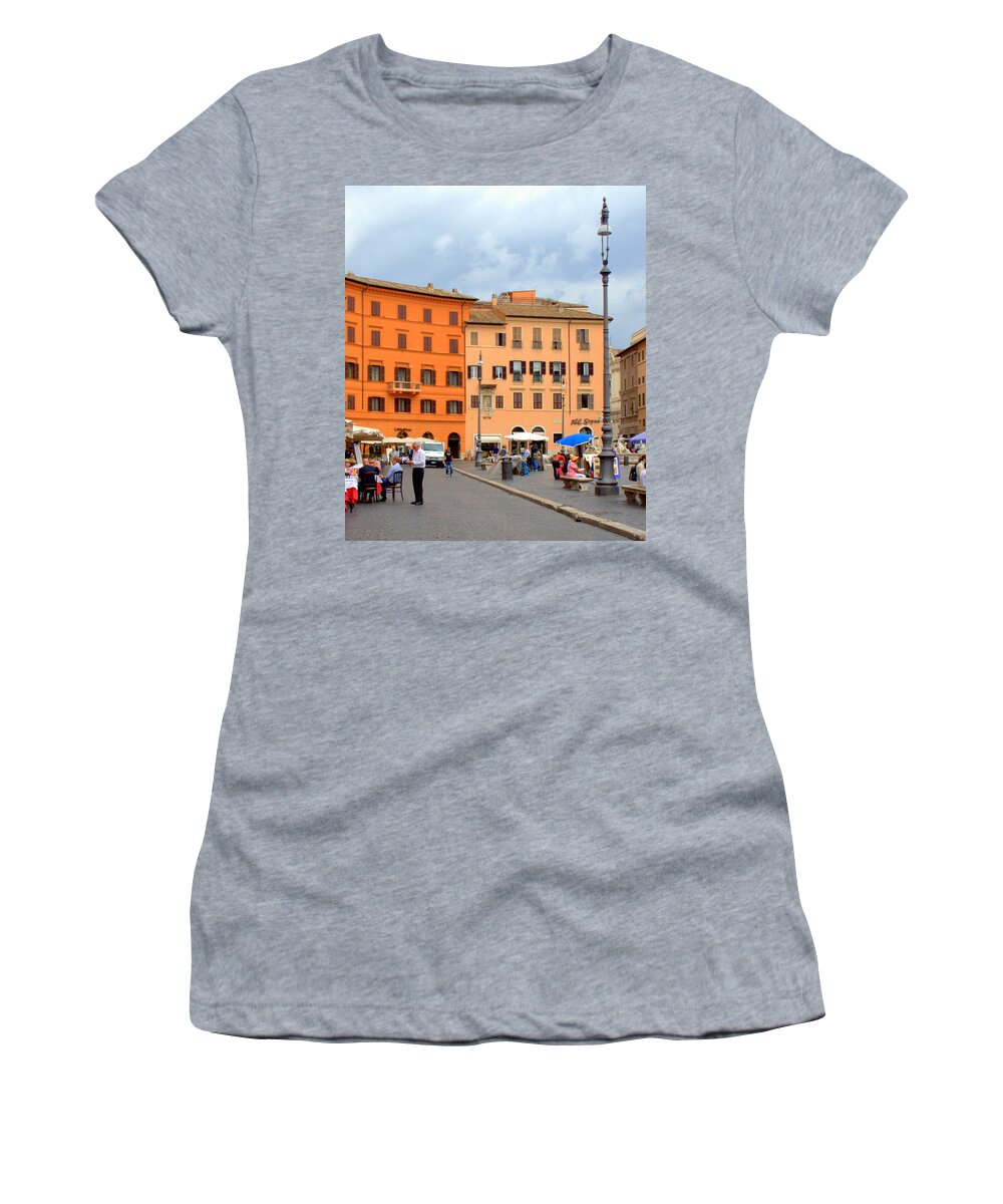 Italy Women's T-Shirt featuring the photograph Afternoon in Piazza Navona Rome by Caroline Stella