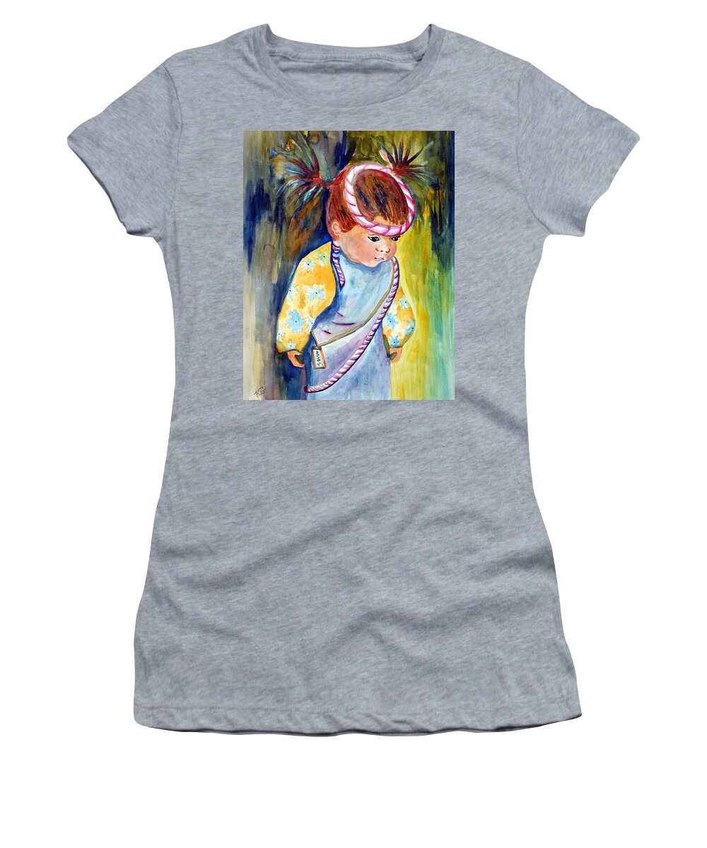 Ksg Women's T-Shirt featuring the painting Ali Learns to Bow by Kim Shuckhart Gunns