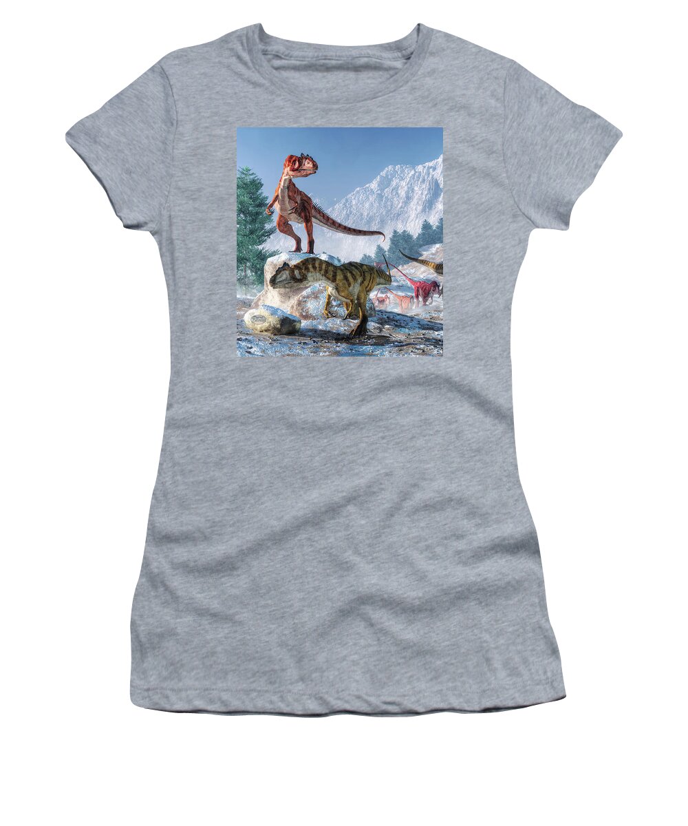 Allosaurus Women's T-Shirt featuring the digital art Allosaurus Pack by Daniel Eskridge