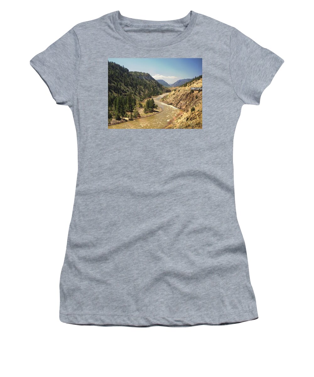 Amtrak Women's T-Shirt featuring the photograph Along the River - Wide by Steve Ondrus