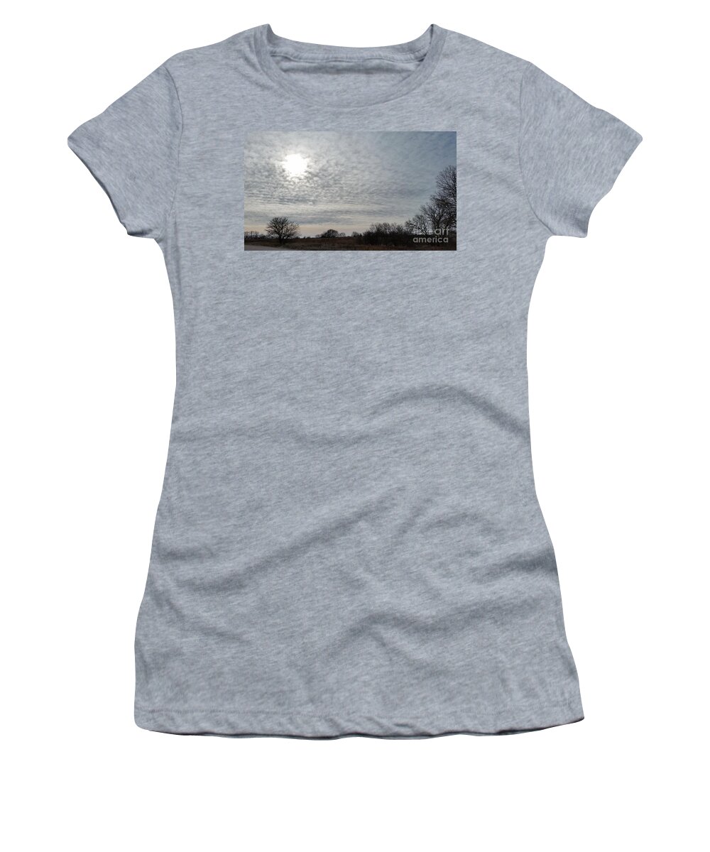 Branched Oak Lake Women's T-Shirt featuring the photograph AltoCumulus Sun by Caryl J Bohn