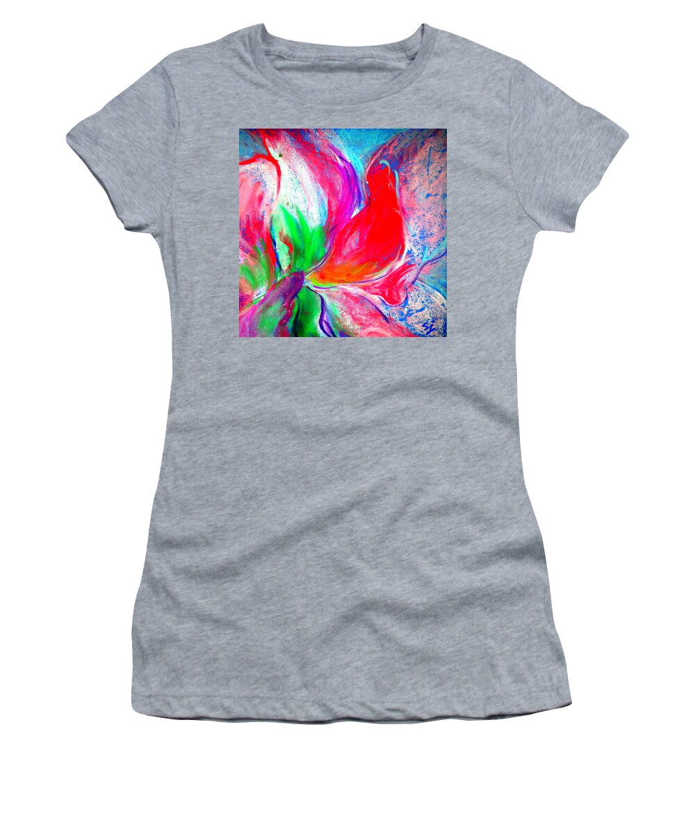 Amaryllis Women's T-Shirt featuring the painting Funky Amaryllis lily by Sue Jacobi