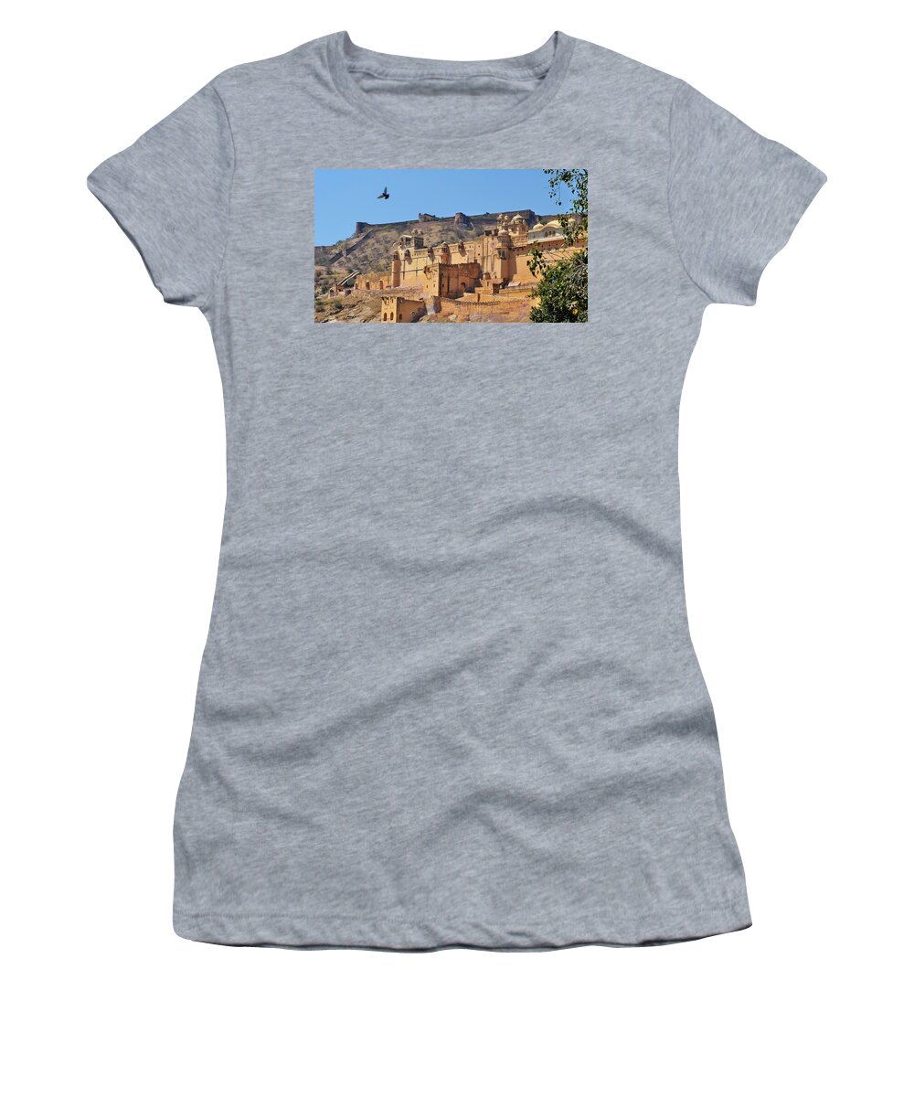 Amber Fort Women's T-Shirt featuring the photograph Amber Fort View - Jaipur India by Kim Bemis