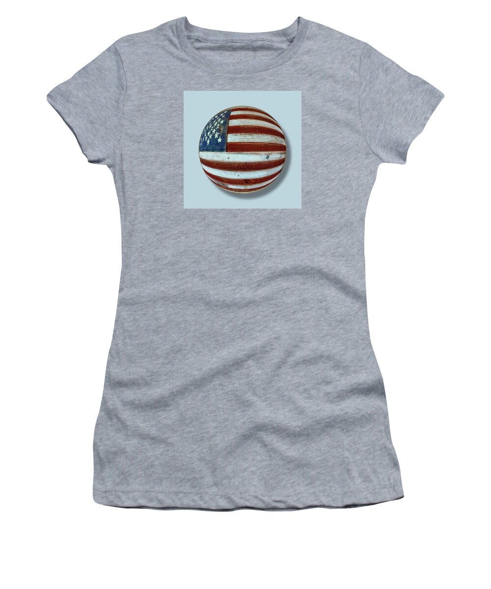 American Flag Women's T-Shirt featuring the painting American Flag Wood Orb by Tony Rubino