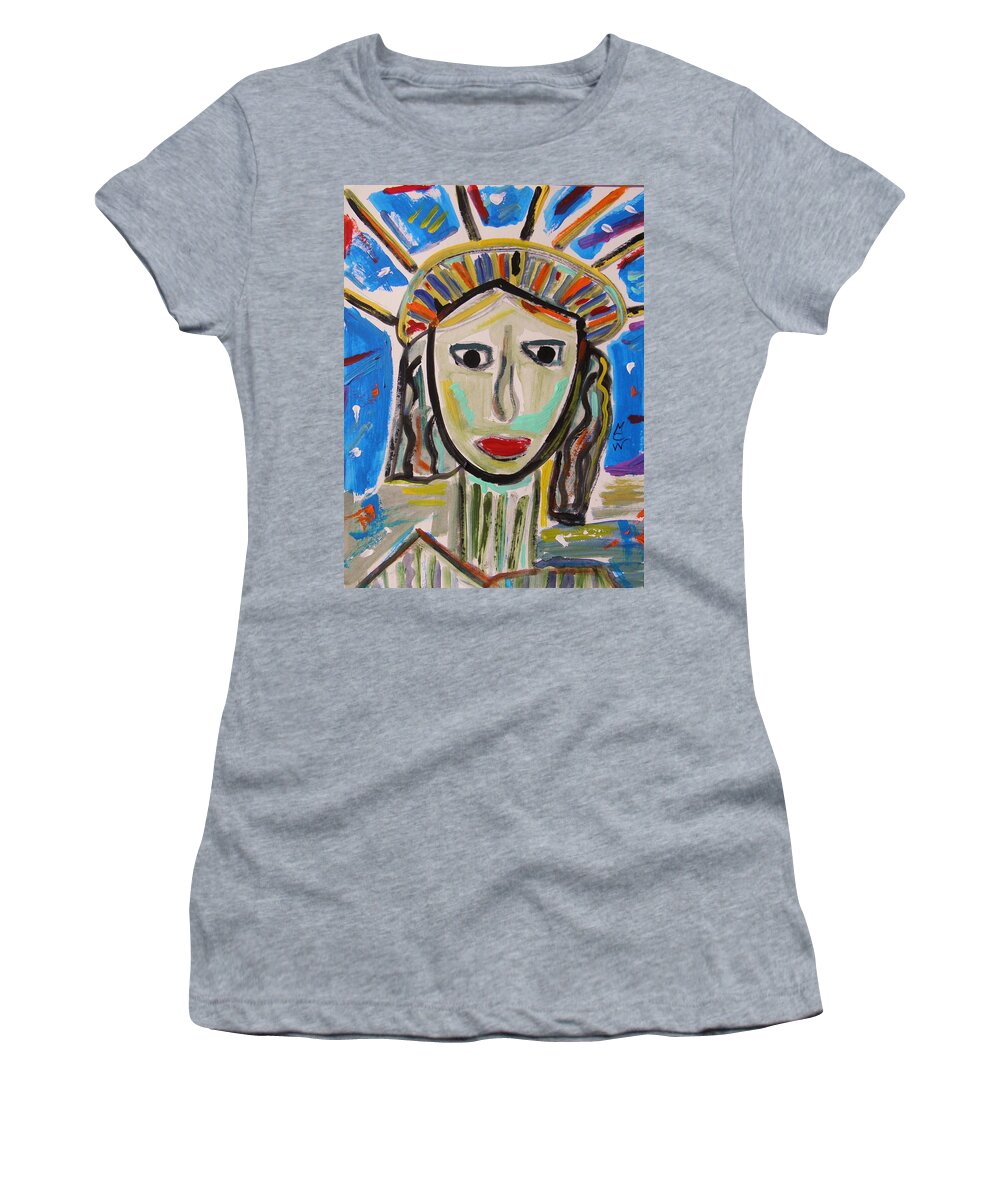 Statue Of Liberty Women's T-Shirt featuring the painting American Lady by Mary Carol Williams