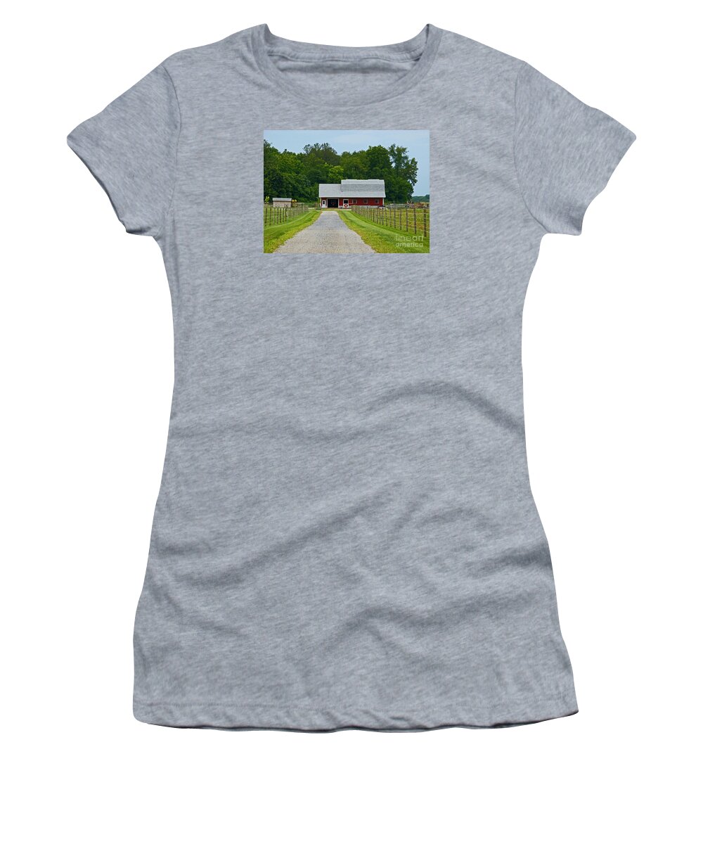 Amish Women's T-Shirt featuring the photograph Amish Farm by Ann Horn