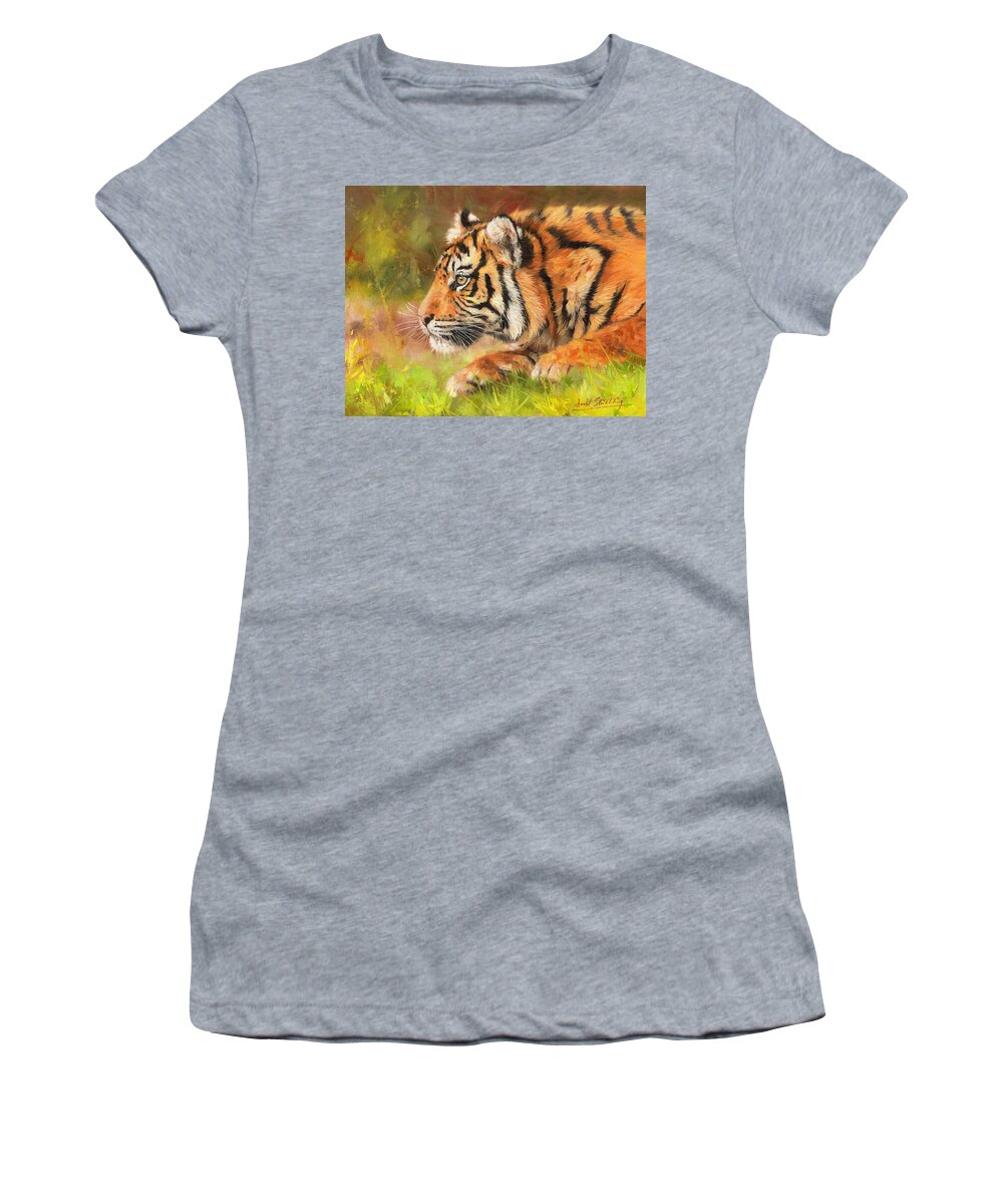 Tiger Women's T-Shirt featuring the painting Amur Tiger 2 by David Stribbling