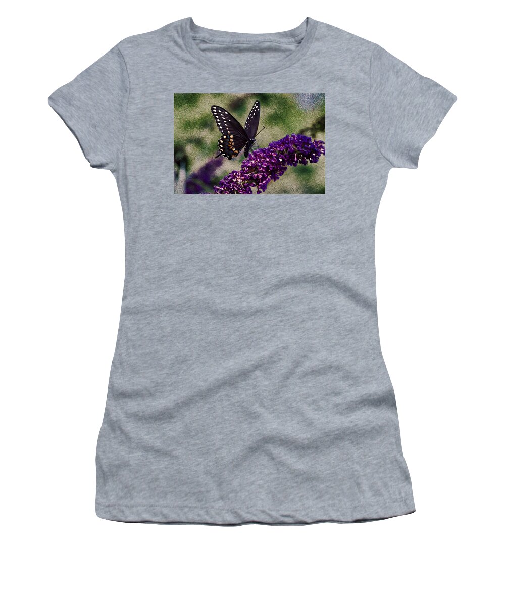 Black Butterflies Women's T-Shirt featuring the photograph An afternoon visitor by Jeff Folger