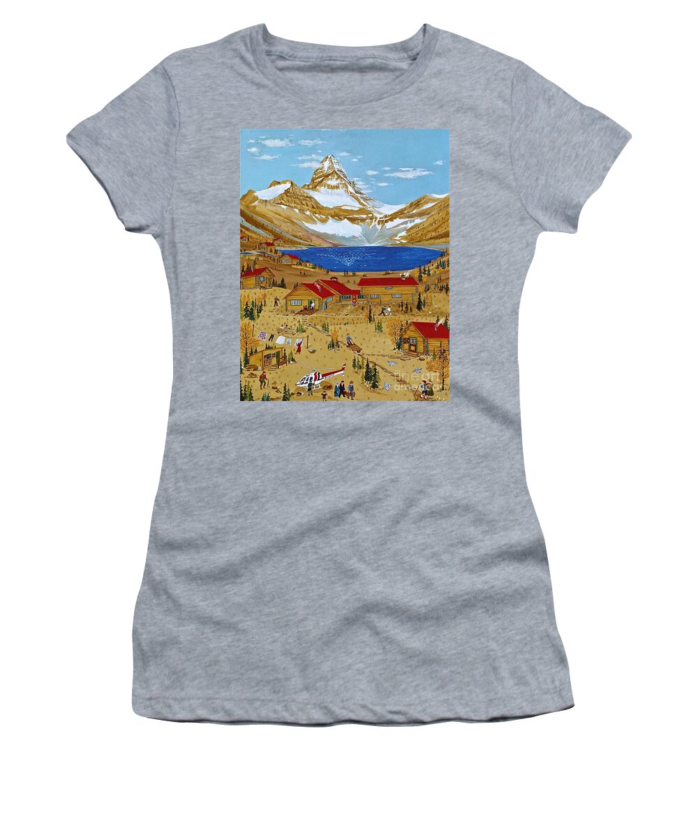 Mt Assiniboine Lodge Women's T-Shirt featuring the painting An Alpine Autumn by Virginia Ann Hemingson