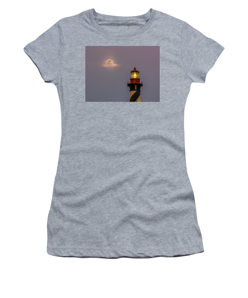 Atlantic Women's T-Shirt featuring the photograph Anastasia Lighthouse by Moonlight by Rob Sellers