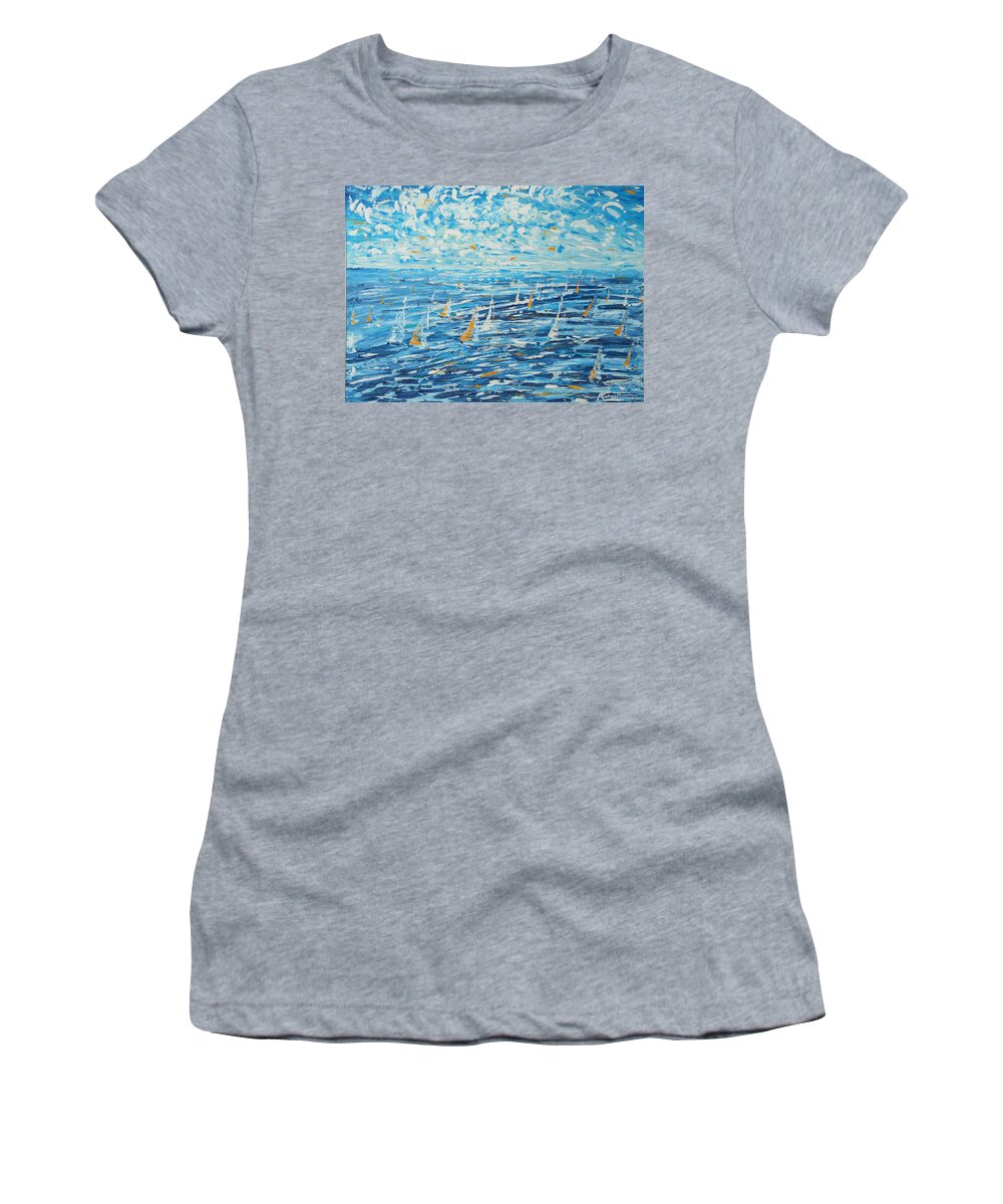 Antigua Women's T-Shirt featuring the painting Antigua RORC Caribbean 600 by Pete Caswell