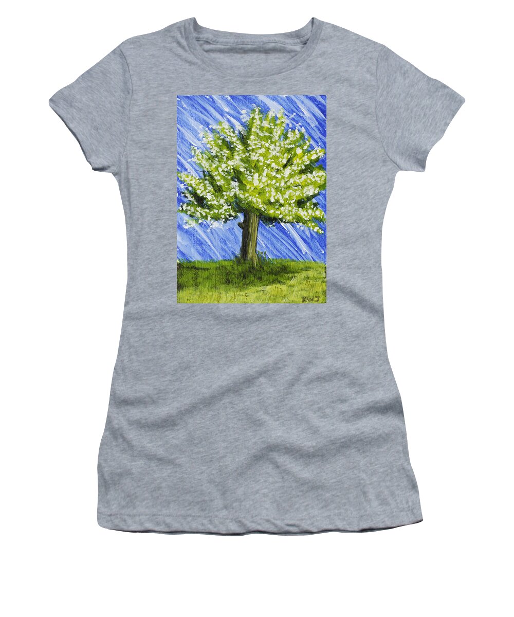 Apple Tree Women's T-Shirt featuring the painting Apple tree Painting with White Flowers by Keith Webber Jr