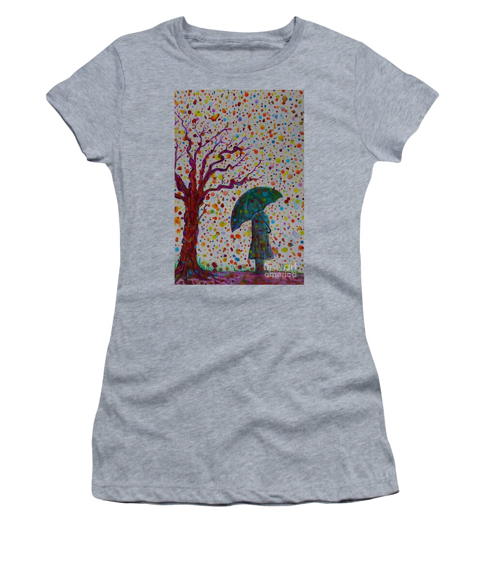 April Showers Women's T-Shirt featuring the painting April Showers by Jacqueline Athmann