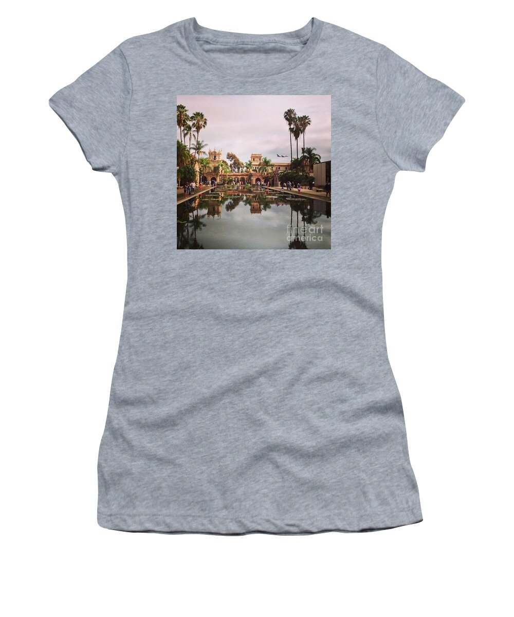 San Diego Women's T-Shirt featuring the photograph Arriving San Diego And Reflecting Balboa Park by Denise Railey