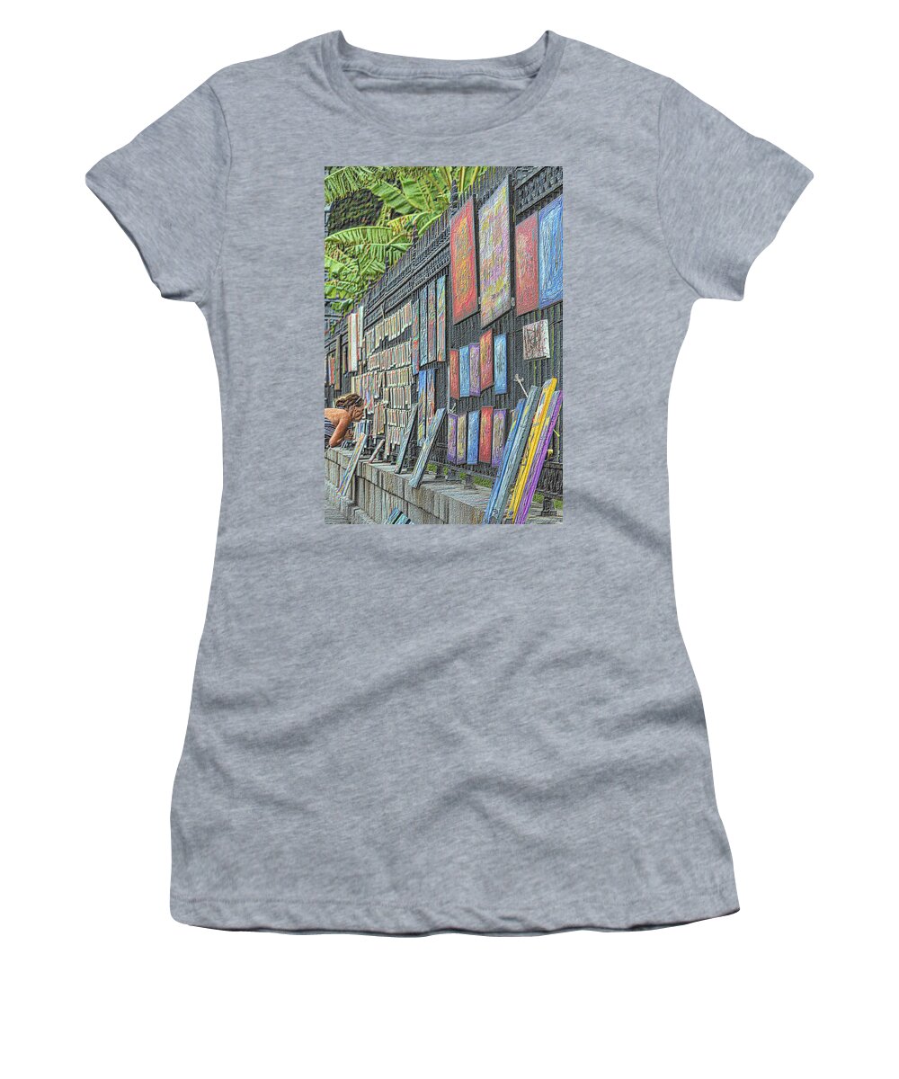 Jackson Square Women's T-Shirt featuring the photograph Art Shopper in the Vieux Carre by Nadalyn Larsen