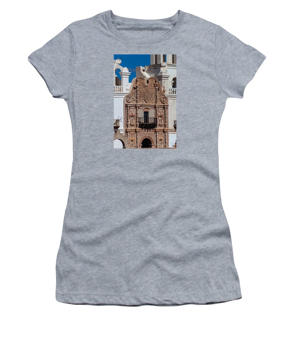 San Xavier Del Bac Women's T-Shirt featuring the photograph Artwork at San Xavier del Bac by Ed Gleichman