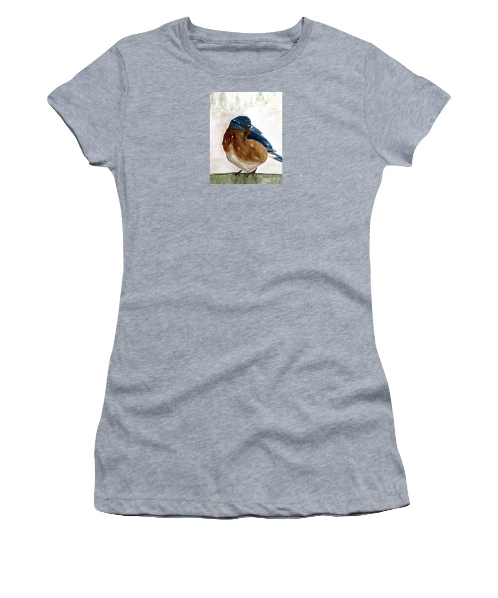 Bluebirds Women's T-Shirt featuring the painting Bluebird At The Garden Gate by Angela Davies