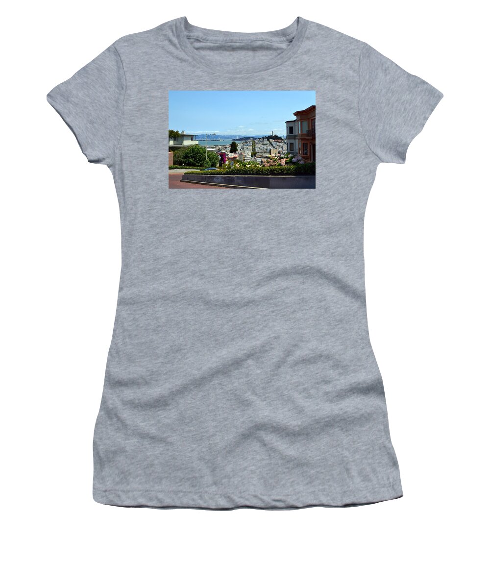 Lombard Street Women's T-Shirt featuring the photograph At the Top - Lombard Street by Michelle Calkins