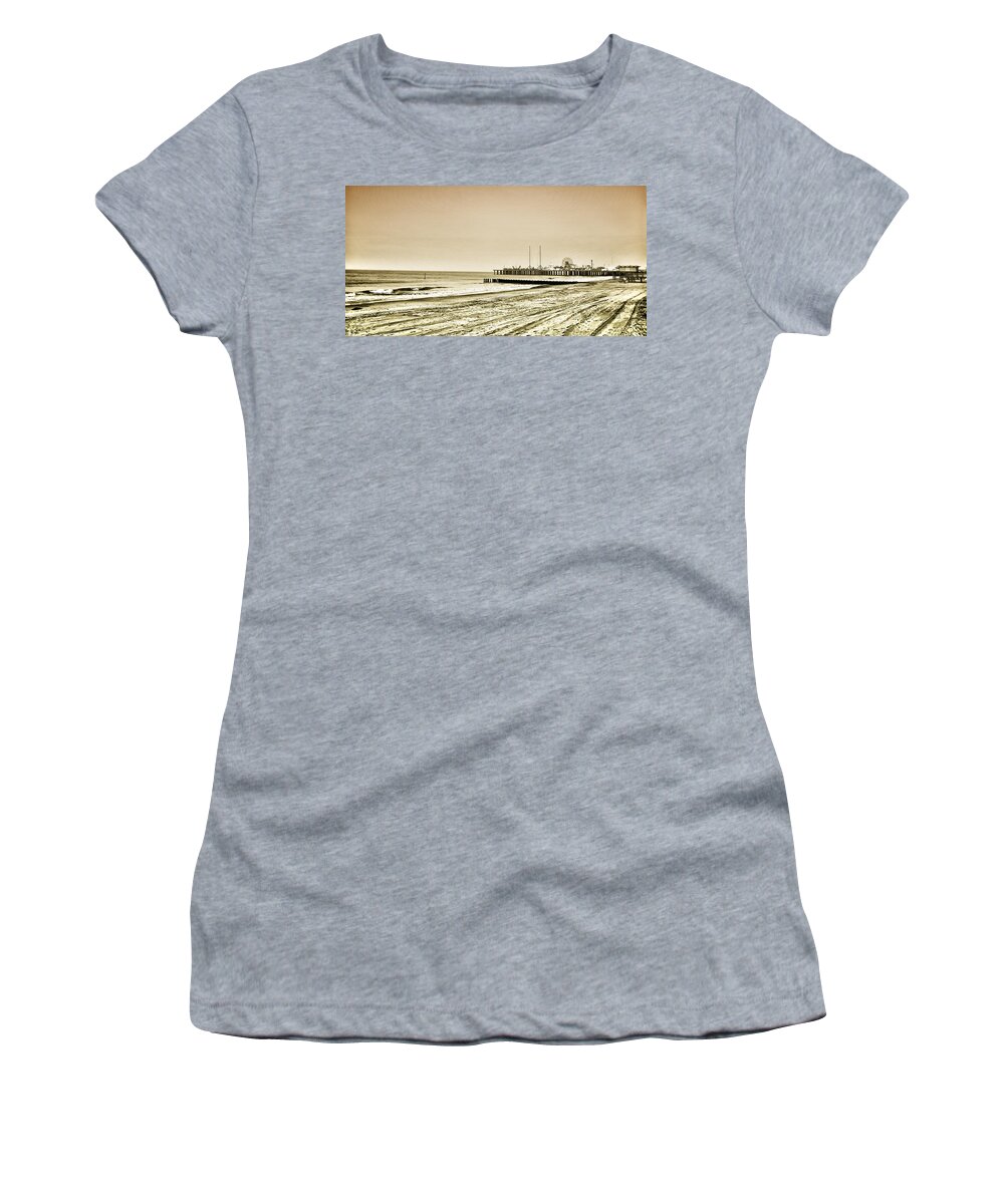 Atlantic Women's T-Shirt featuring the photograph Atlantic City Beach in Sepia by Bill Cannon