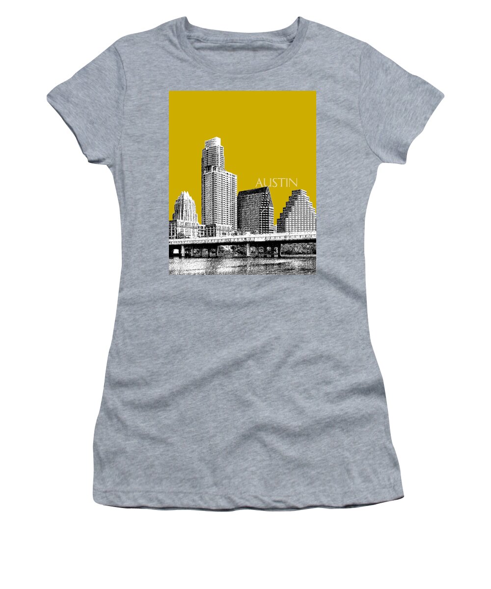 Architecture Women's T-Shirt featuring the digital art Austin Texas Skyline - Gold by DB Artist