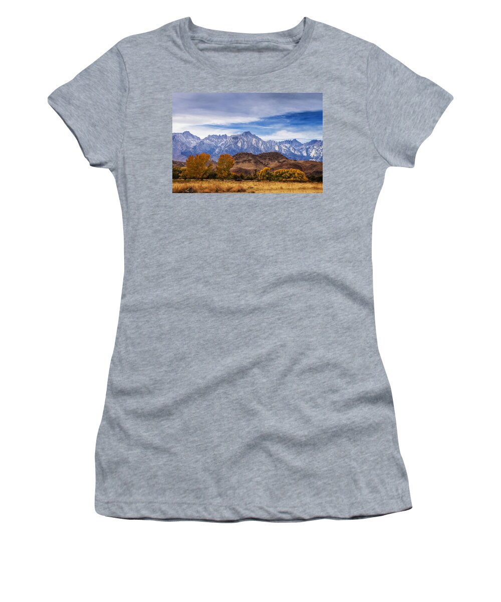 Mountain Women's T-Shirt featuring the photograph Autumn Colors and Mount Whitney by Andrew Soundarajan
