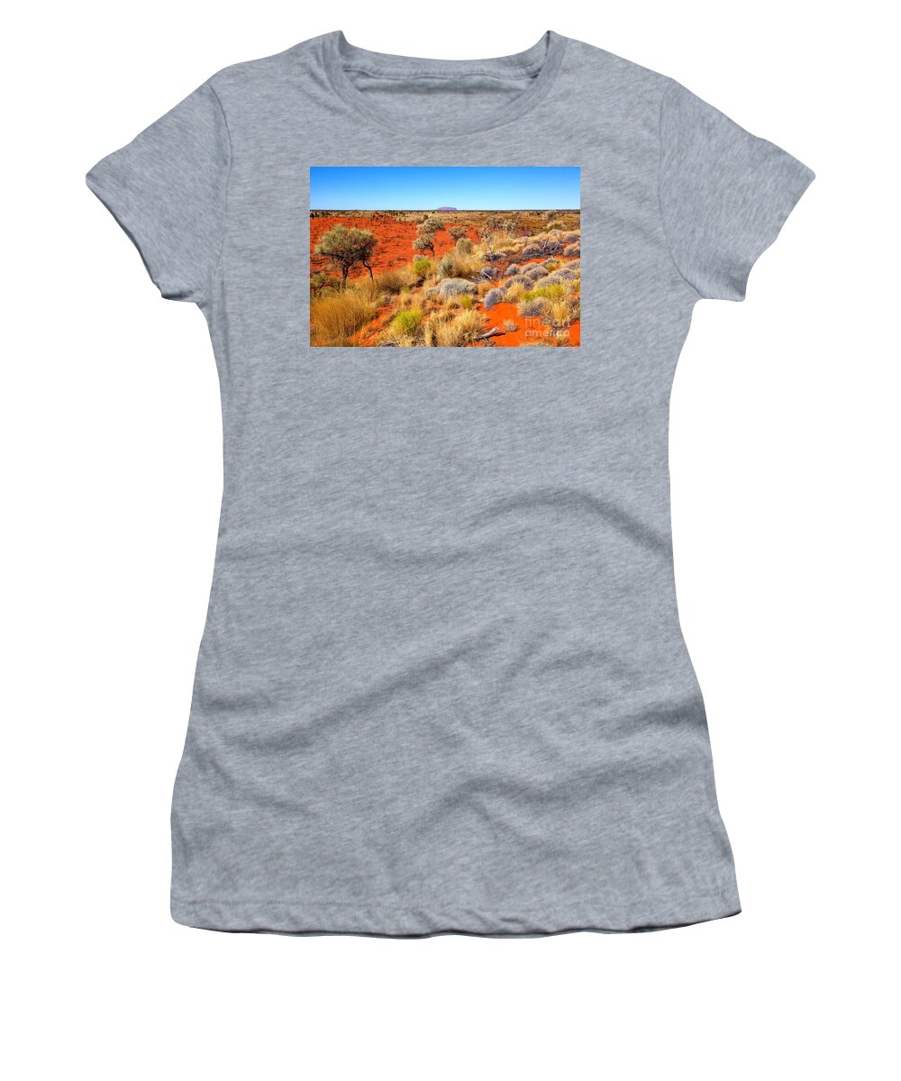 Uluru Central Australia Landscape Outback Australian Landscapes Salt Bush Red Earth Desert Women's T-Shirt featuring the photograph Central Australia #5 by Bill Robinson