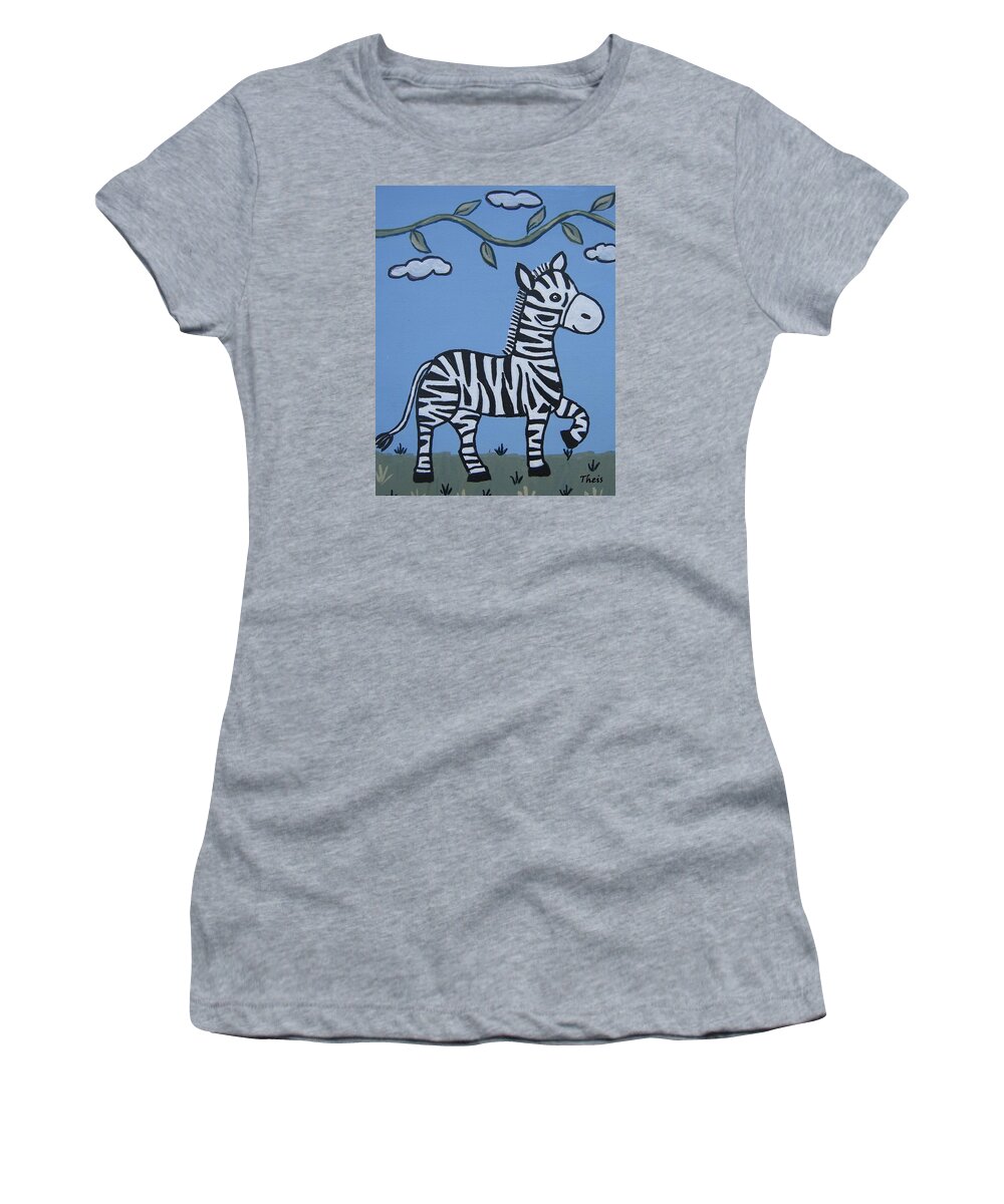Zebra Women's T-Shirt featuring the painting Baby Zebra by Suzanne Theis