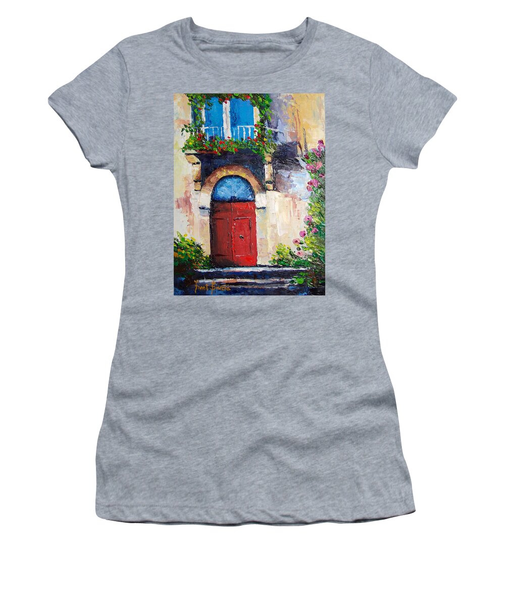 Balcony Women's T-Shirt featuring the painting Balcony by Janet Garcia