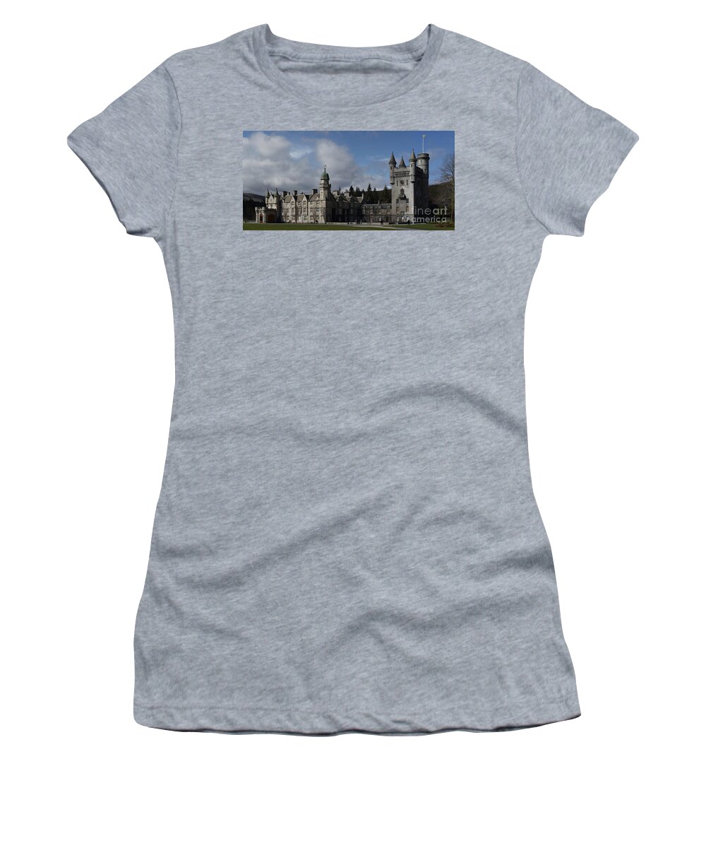 Balmoral Castle Women's T-Shirt featuring the photograph Balmoral Castle in a closeup Panorama by Maria Gaellman