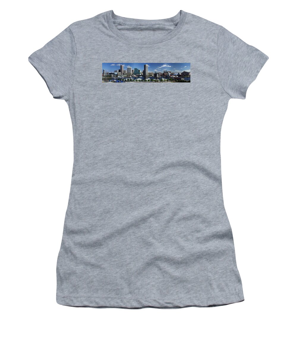 Baltimore Women's T-Shirt featuring the photograph Baltimore Inner Harbor Panorama by Bill Swartwout