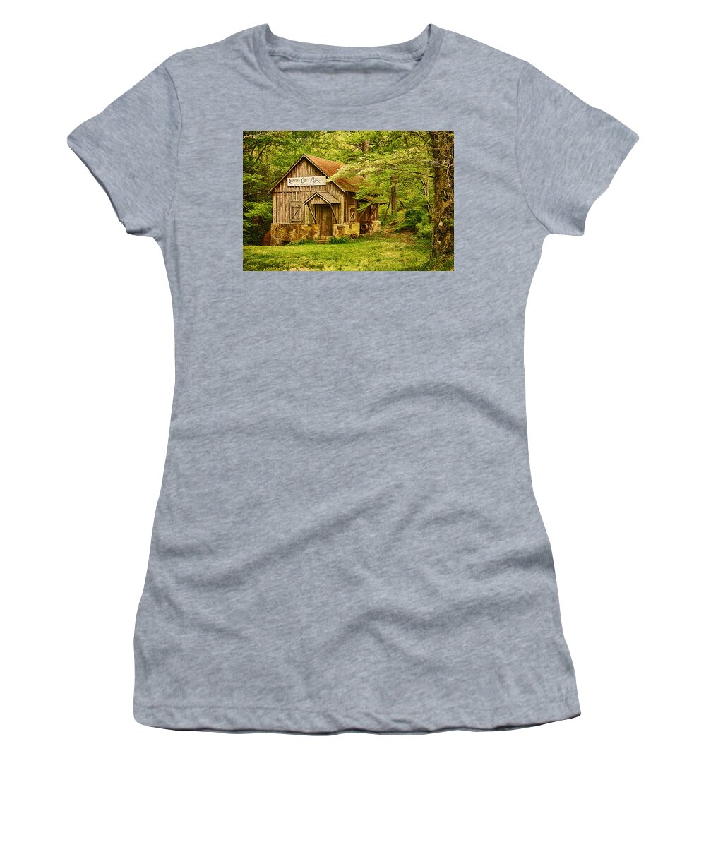 Digital Painting Women's T-Shirt featuring the photograph Barker's Creek Grist Mill by Priscilla Burgers