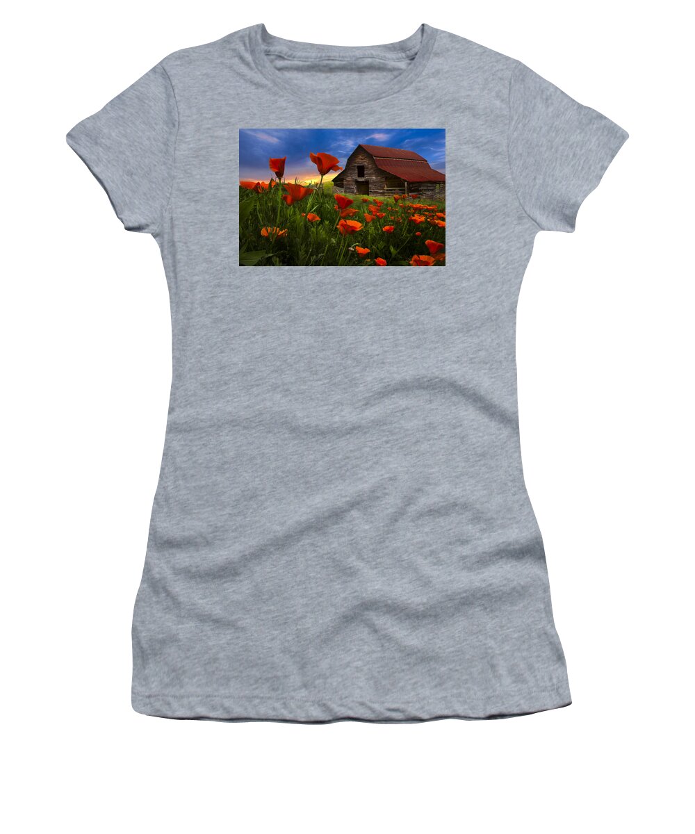 American Women's T-Shirt featuring the photograph Barn in Poppies by Debra and Dave Vanderlaan