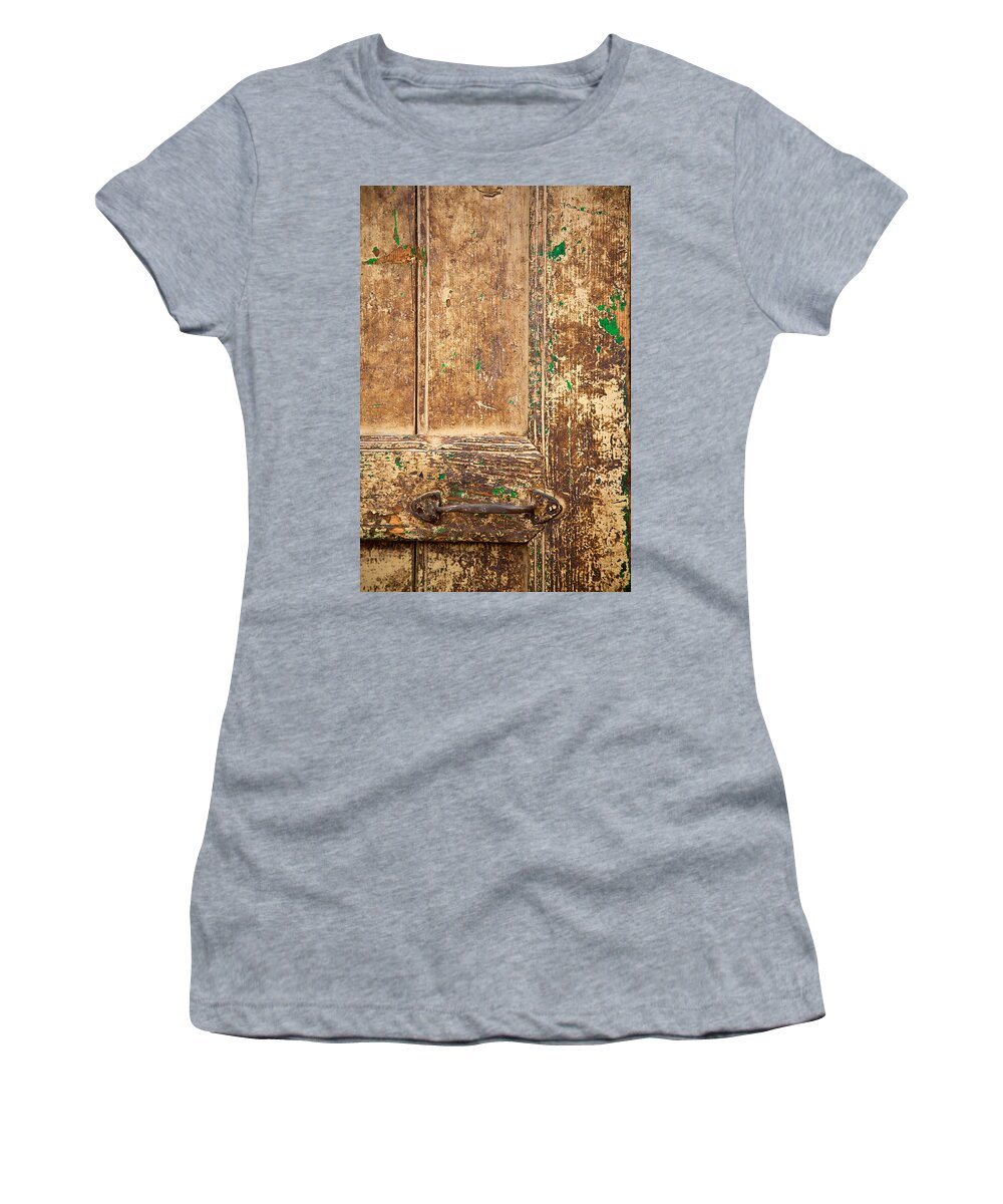 Old Dorr Women's T-Shirt featuring the photograph Battered Door by Peter Tellone