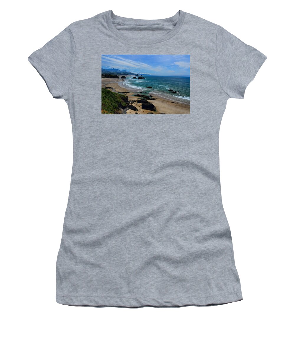 Pacific Northwest Beach At Ecola State Park Women's T-Shirt featuring the photograph Beach at Ecola State Park by Dale Kauzlaric