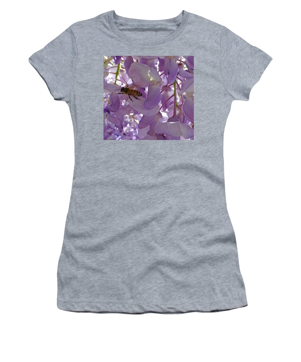 Honey Women's T-Shirt featuring the photograph Bee in Wisteria by Claudia Goodell
