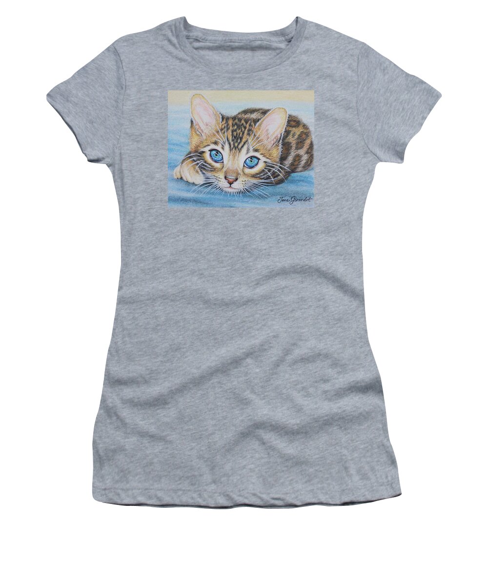 Cat Women's T-Shirt featuring the drawing Bengal Kitten by Jane Girardot