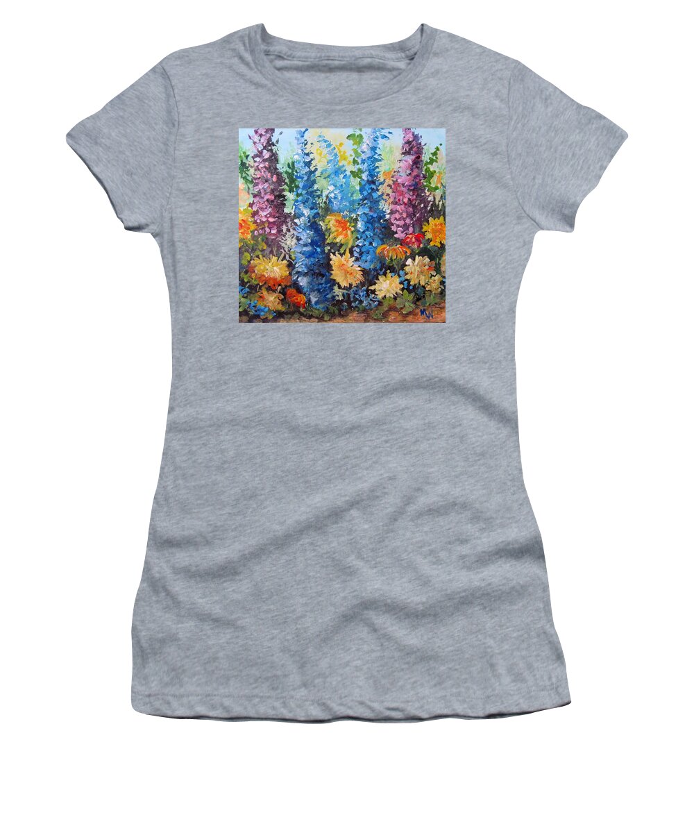 Flowers Women's T-Shirt featuring the painting Bev's garden by Megan Walsh