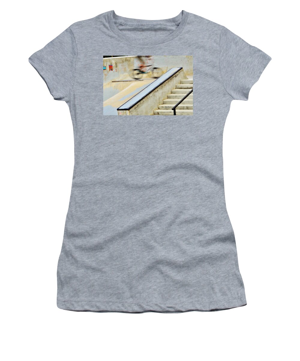 Bmx Bike Women's T-Shirt featuring the photograph Biking the Skateboard Park by Kae Cheatham