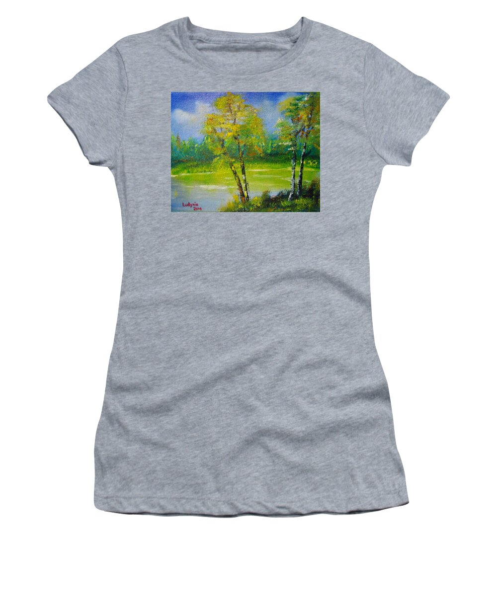 Art Women's T-Shirt featuring the painting Birches by Ryszard Ludynia