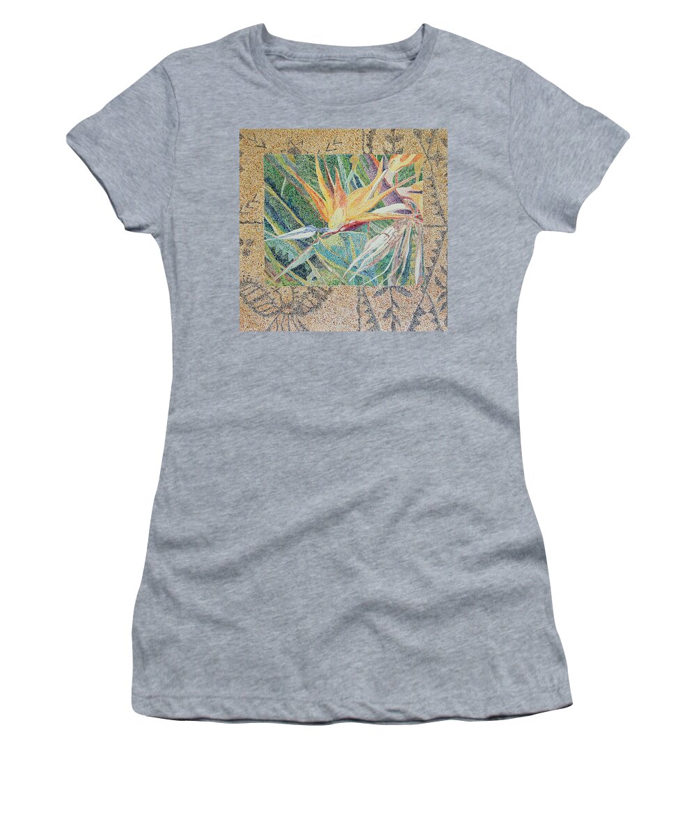 Bird Of Paradise Women's T-Shirt featuring the painting Bird of Paradise with Tapa Cloth by Terry Holliday