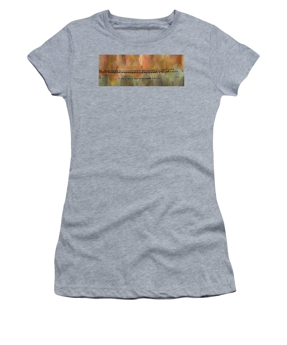 Flock Women's T-Shirt featuring the photograph Birds On the Lines by James BO Insogna