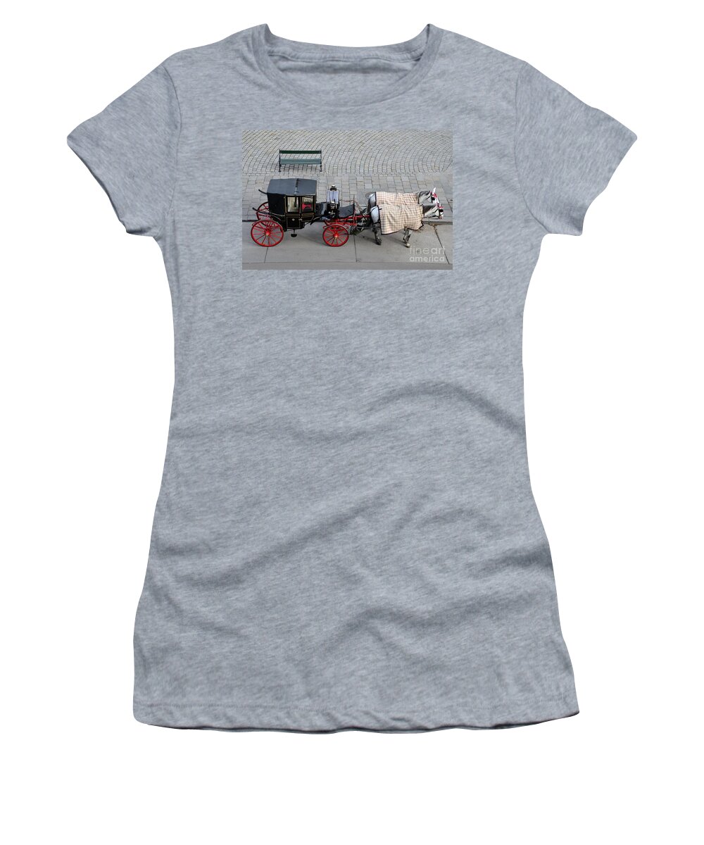Carriage Women's T-Shirt featuring the photograph Black and red horse carriage - Vienna Austria by Imran Ahmed