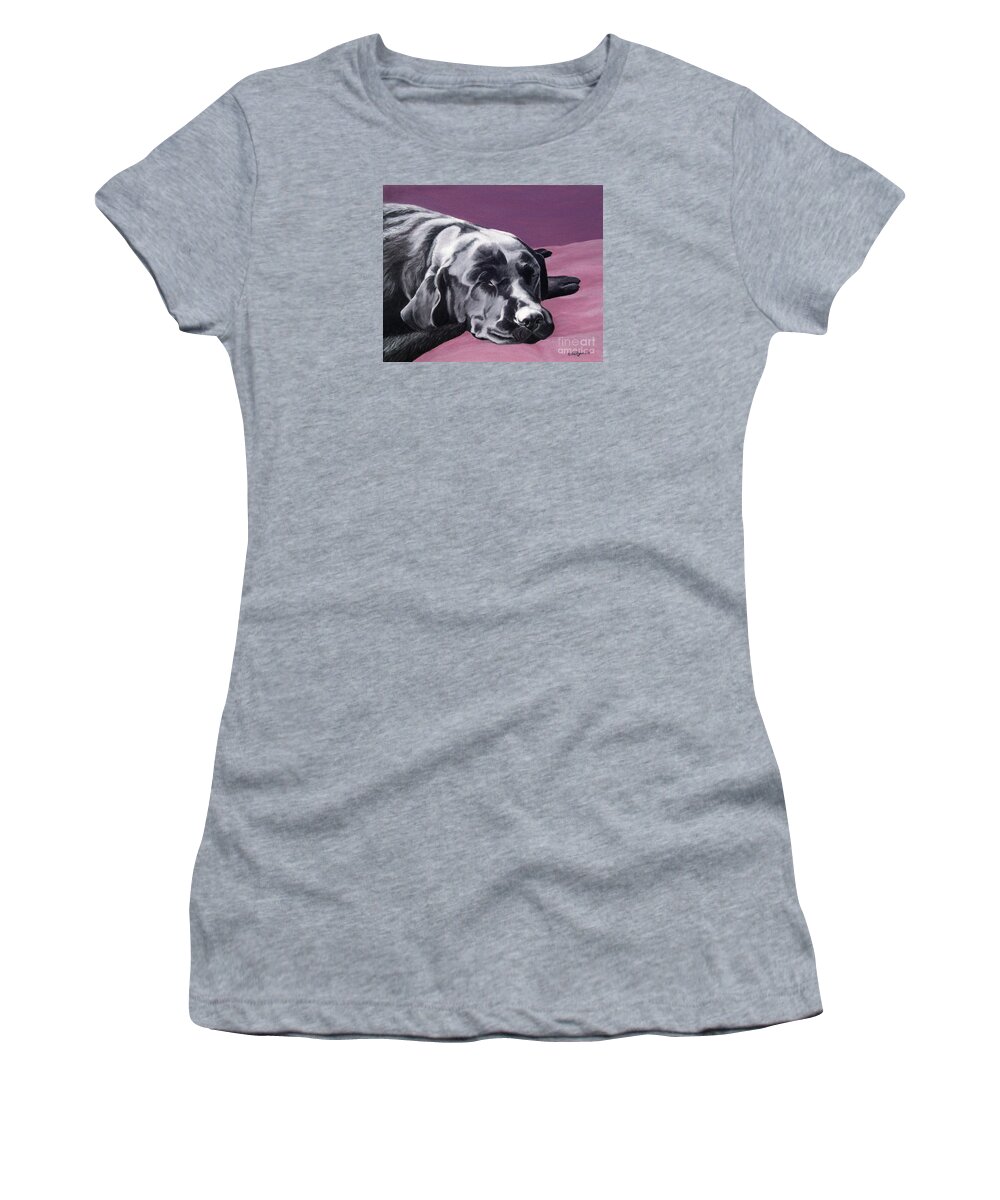 Dog Women's T-Shirt featuring the painting Black Labrador Beauty Sleep by Amy Reges