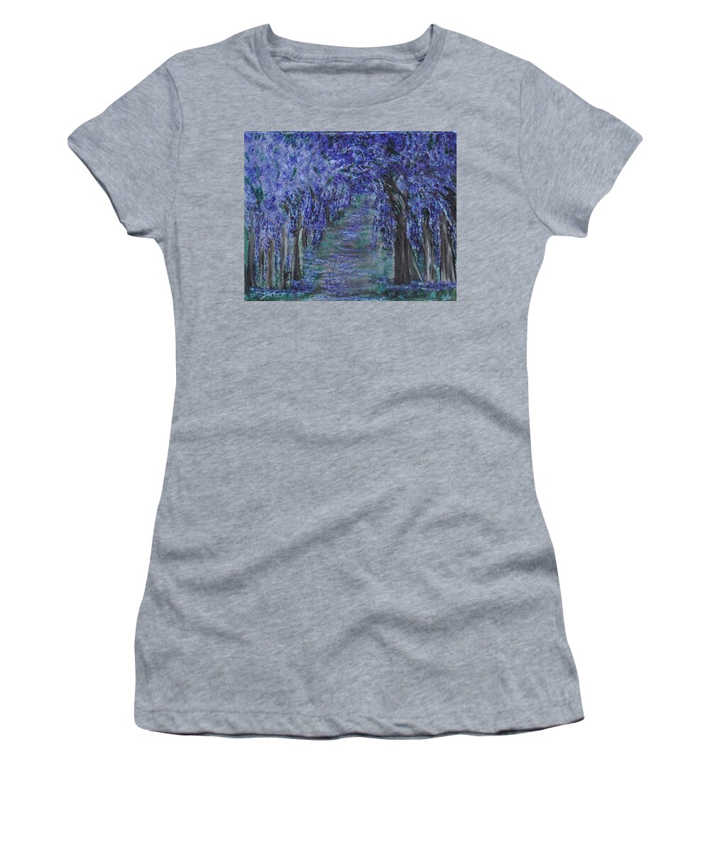 Purple Women's T-Shirt featuring the painting Blissful Walk through Purple by Suzanne Surber