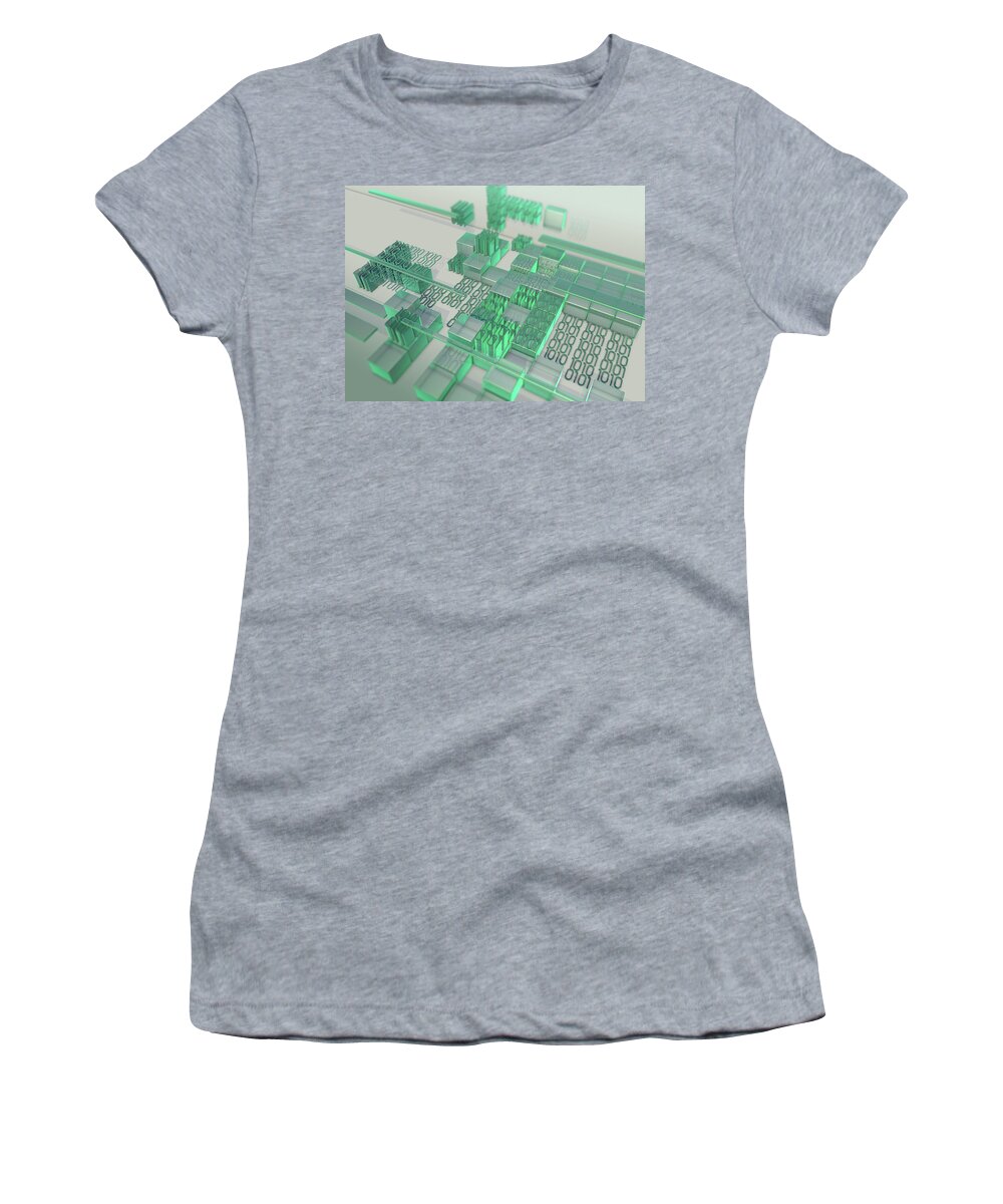3 D Women's T-Shirt featuring the photograph Blocks Of Green Binary Code Data by Ikon Images