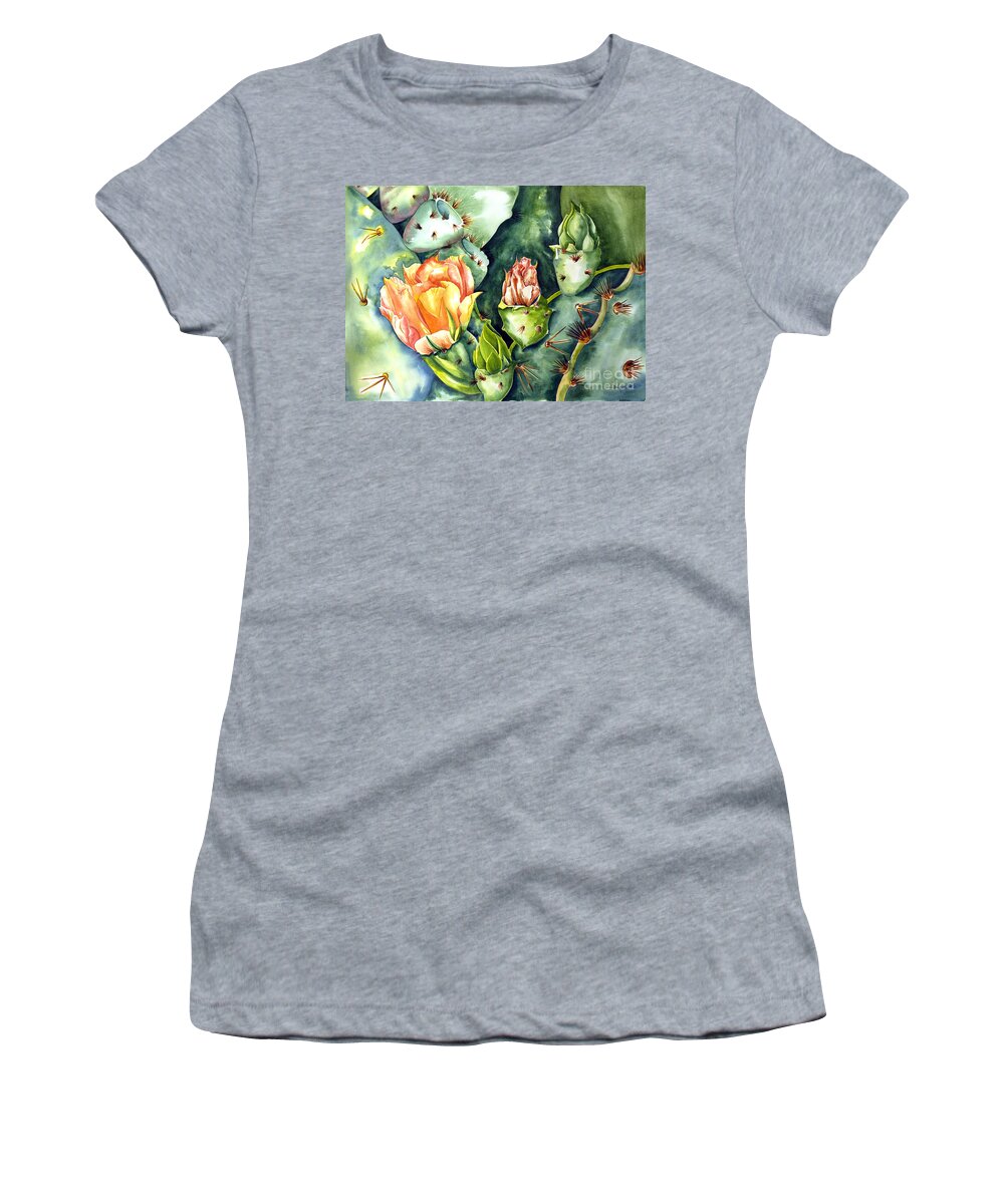 Cactus Women's T-Shirt featuring the painting Blooming Cactus II by Kandyce Waltensperger